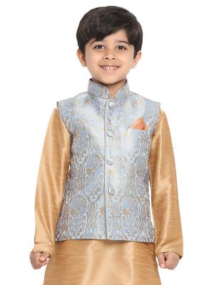 Grey woven silk blend boys-kurta-pyjama 1