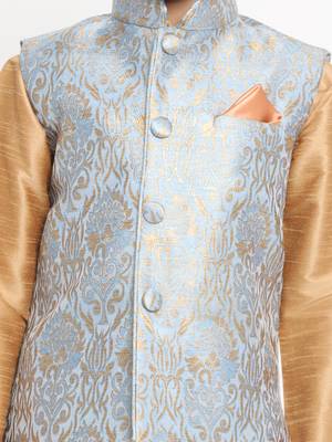 Grey woven silk blend boys-kurta-pyjama 4