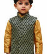 Boys Black And Gold Silk Blend Nehru Jacket