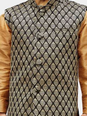 Boys Black And Gold Silk Blend Nehru Jacket 4