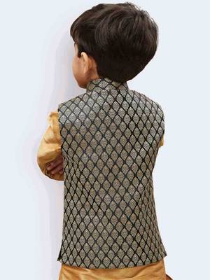 Boys Black And Gold Silk Blend Nehru Jacket 5