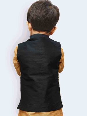 Boys Black And Gold Silk Blend Nehru Jacket 5
