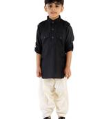 Boys Black Cotton Blend Pathani Kurta Set