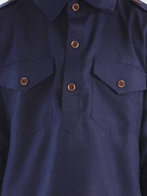 Boys Navy Blue Cotton Blend Pathani Kurta Set 4