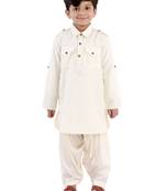 Boys Cream Cotton Blend Pathani Kurta Set