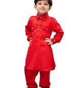  Red Cotton Pathani Kurta Set