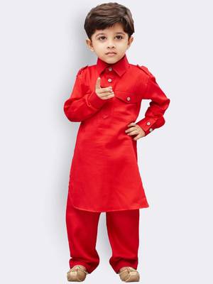  Red Cotton Pathani Kurta Set 2