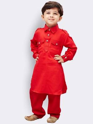  Red Cotton Pathani Kurta Set 3