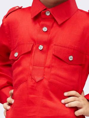  Red Cotton Pathani Kurta Set 4