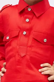  Red Cotton Pathani Kurta Set