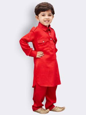  Red Cotton Pathani Kurta Set 5