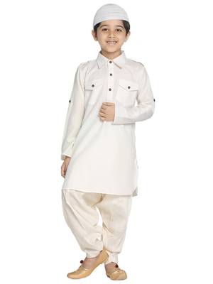  Cream Pathani Kurta Set 1