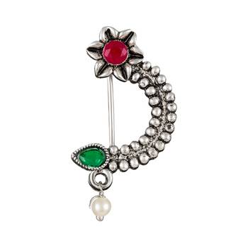 Traditional oxidised Maharashtrian Thusi (chokar) necklace with Nath combo set for women and girls  2