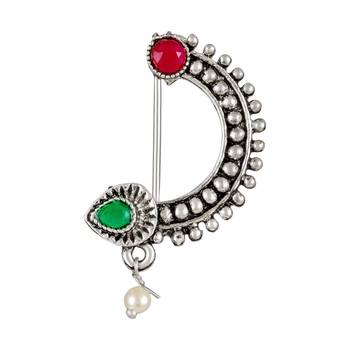 Traditional oxidised Maharashtrian Thusi (chokar) necklace with Nath combo set for women and girls  3