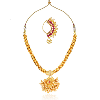 Traditional Maharashtrian Thusi (chokar) necklace with Nath combo set for women and girls  1