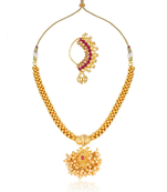 Traditional Maharashtrian Thusi (chokar) necklace with Nath combo set for women and girls 