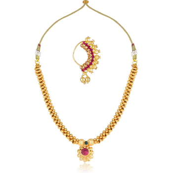 Traditional Maharashtrian Thusi (chokar) necklace with Nath combo set for women and girls  1