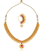 Traditional Maharashtrian Thusi (chokar) necklace with Nath combo set for women and girls 