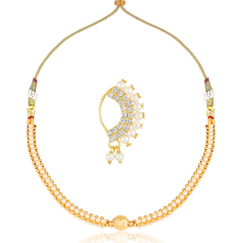 Traditional Maharashtrian Thusi (chokar) necklace with Nath combo set for women and girls  1