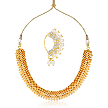 Traditional Maharashtrian Thusi (chokar) necklace with Nath combo set for women and girls  1