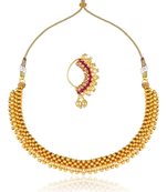 Traditional Maharashtrian Thusi (chokar) necklace with Nath combo set for women and girls 