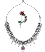 Traditional oxidised Maharashtrian Thusi (chokar) necklace with Nath combo set for women and girls 