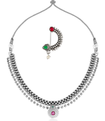 Traditional oxidised Maharashtrian Thusi (chokar) necklace with Nath combo set for women and girls 