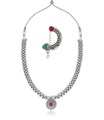 Traditional oxidised Maharashtrian Thusi (chokar) necklace with Nath combo set for women and girls 