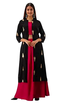 Black&Pink Combination Of Rayon FabricTop Skirt & jacket  1