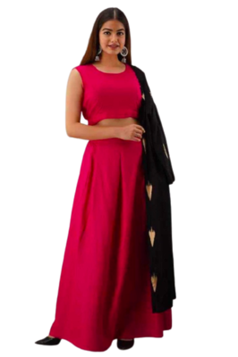Black&Pink Combination Of Rayon FabricTop Skirt & jacket  2