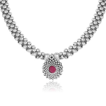 Traditional oxidised Maharashtrian Thusi (chokar) necklace with Nath combo set for women and girls  3
