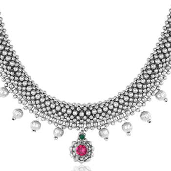 Traditional oxidised Maharashtrian Thusi (chokar) necklace with Nath combo set for women and girls  3