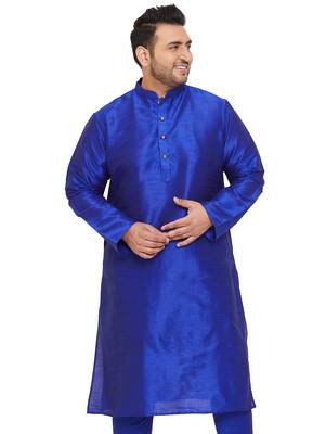 Men'S Blue Silk Blend Kurta 1