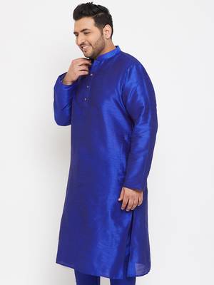 Men'S Blue Silk Blend Kurta 3