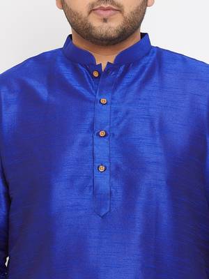 Men'S Blue Silk Blend Kurta 5