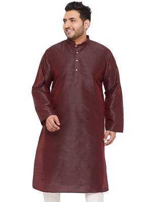 Men'S Wine Silk Blend Kurta 1