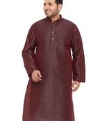 Men'S Wine Silk Blend Kurta
