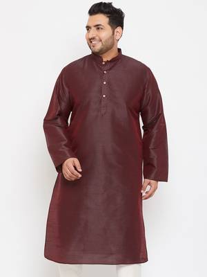 Men'S Wine Silk Blend Kurta 2