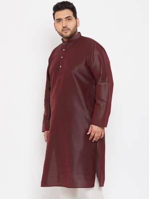 Men'S Wine Silk Blend Kurta 3