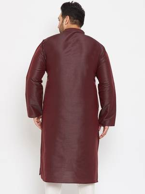 Men'S Wine Silk Blend Kurta 4