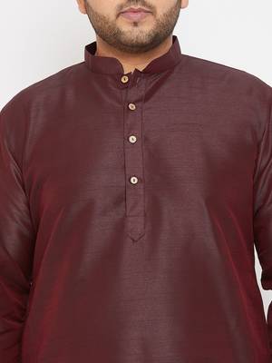 Men'S Wine Silk Blend Kurta 5