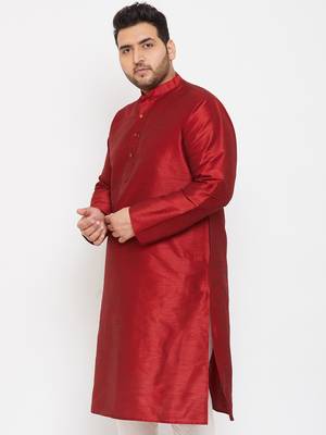 Men'S Maroon Silk Blend Kurta 3