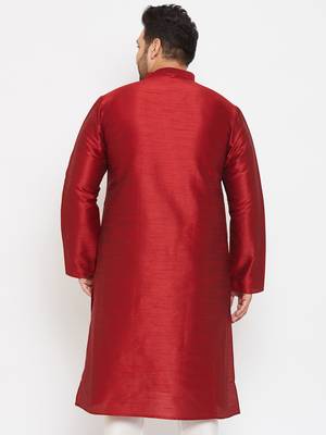 Men'S Maroon Silk Blend Kurta 4