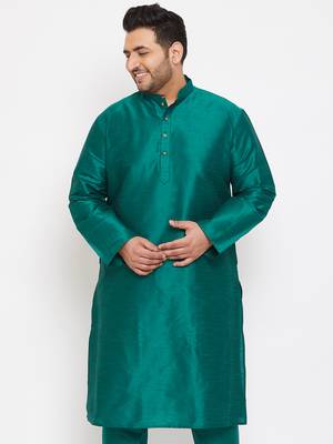 Men'S Green Silk Blend Kurta 2