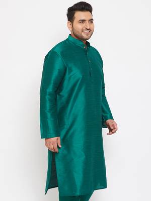 Men'S Green Silk Blend Kurta 3