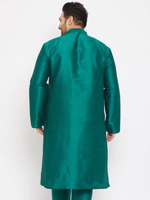 Men'S Green Silk Blend Kurta 4