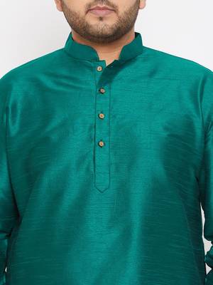 Men'S Green Silk Blend Kurta 5