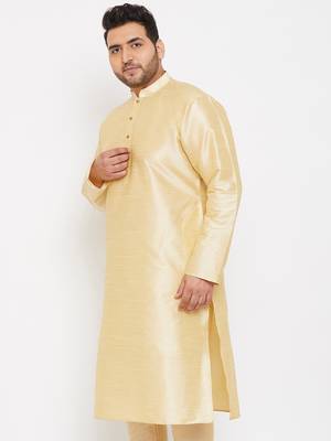 Men'S Gold Silk Blend Kurta 3