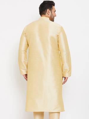 Men'S Gold Silk Blend Kurta 4