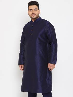 Navy Blue Silk Blend Kurta 3
